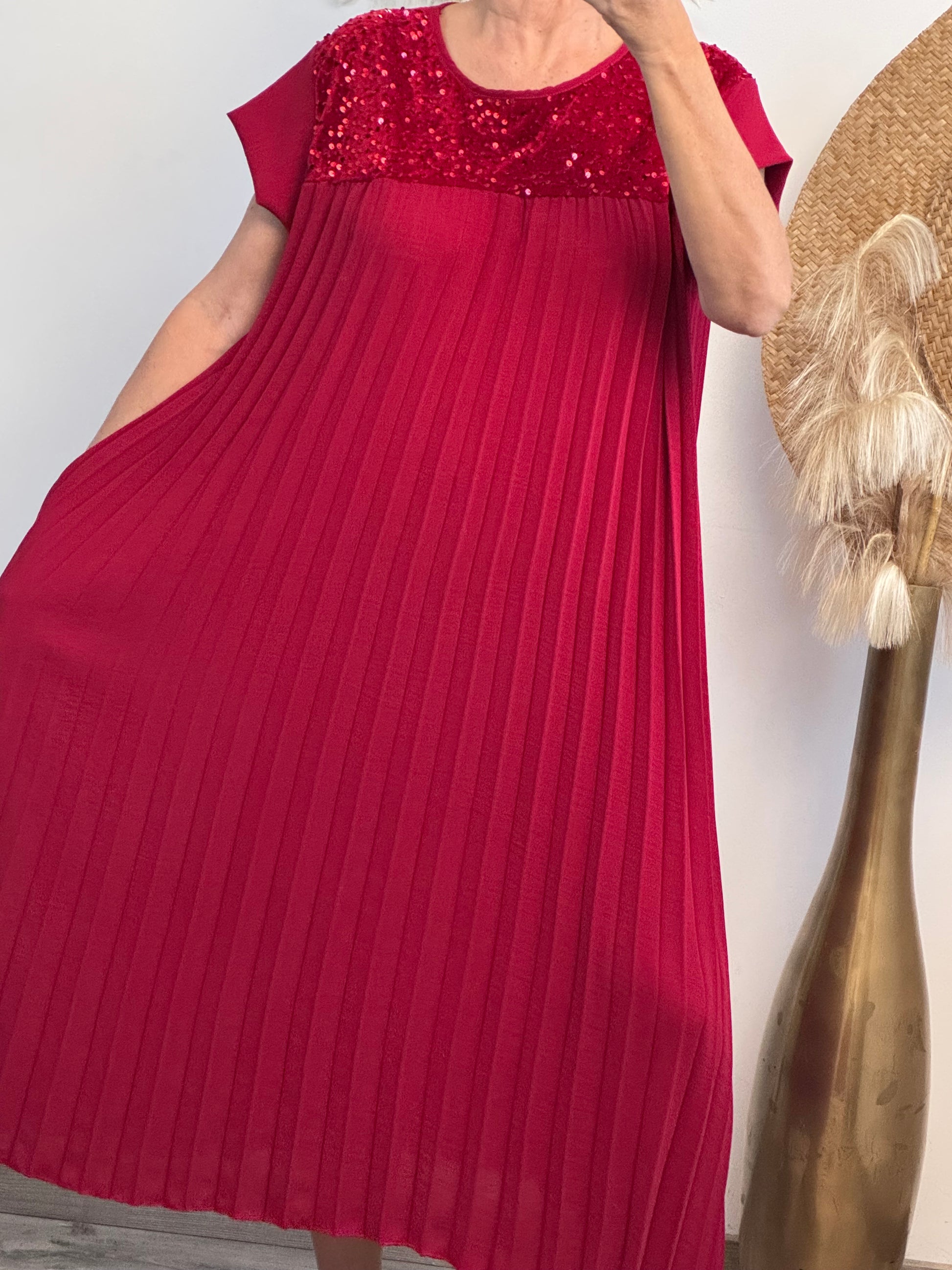 Robe longue plissée rouge strass TU 42/50
