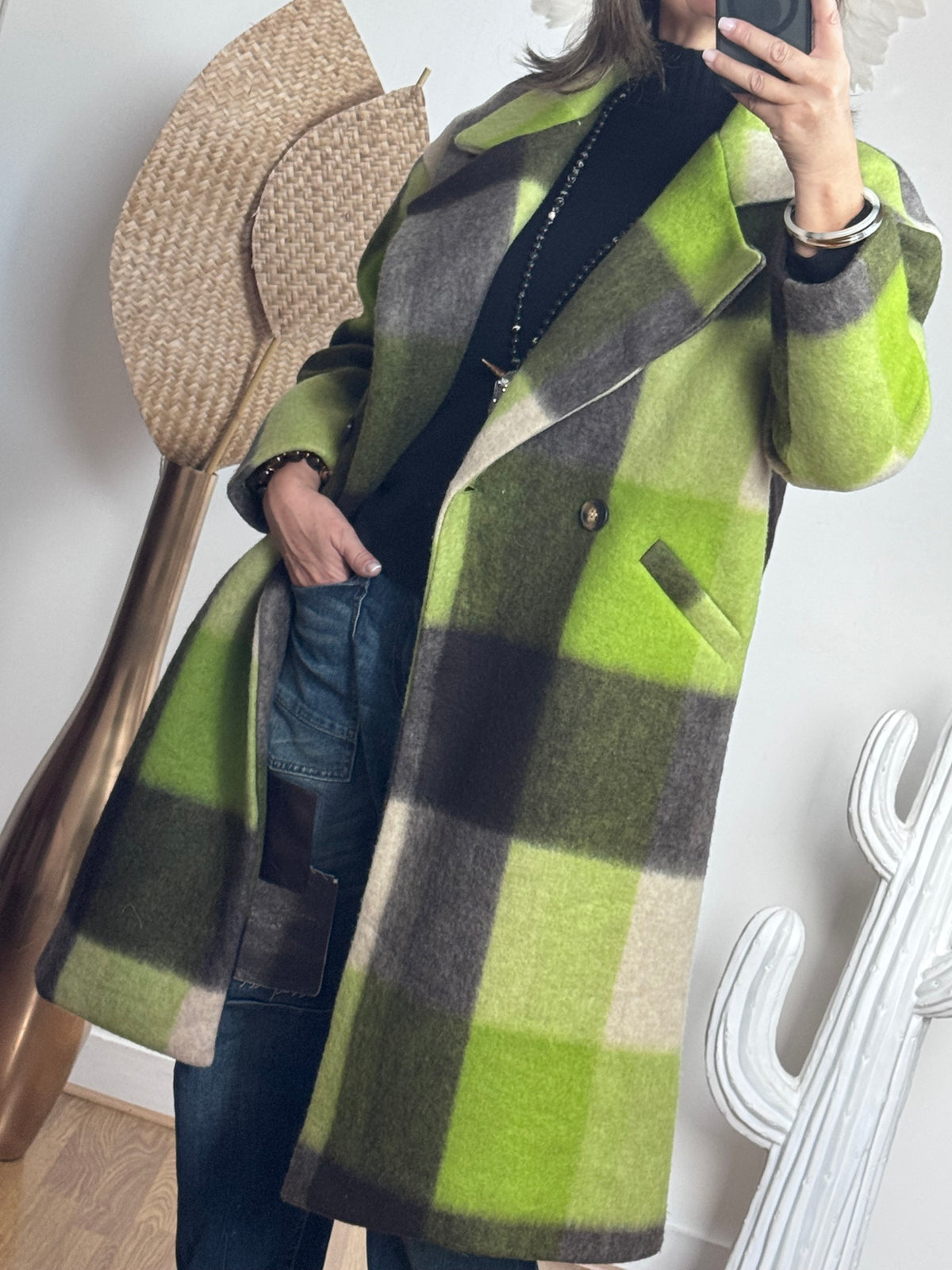 Manteau carreaux pistache