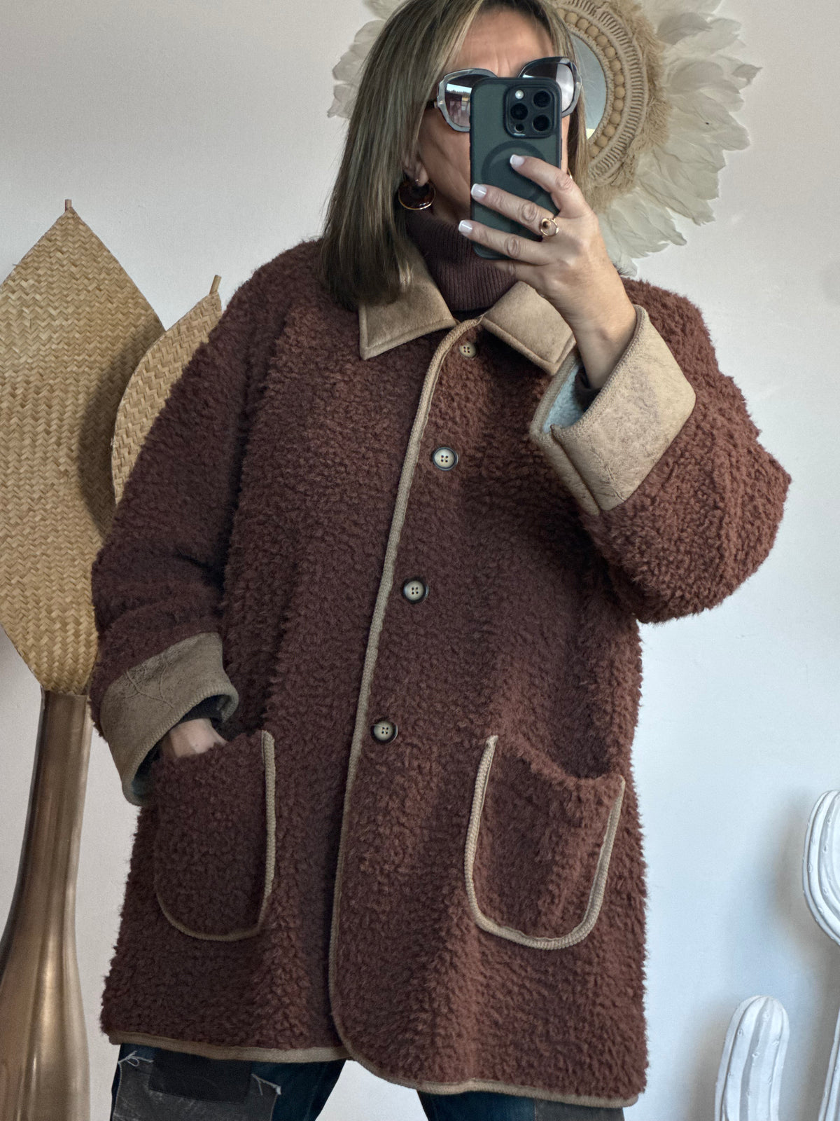 Veste moumoute Marron bi matière