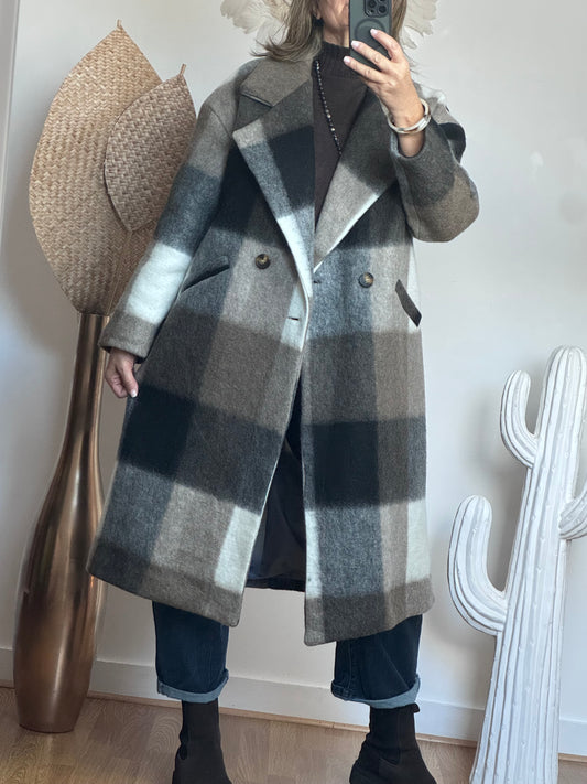 Manteau carreaux taupe