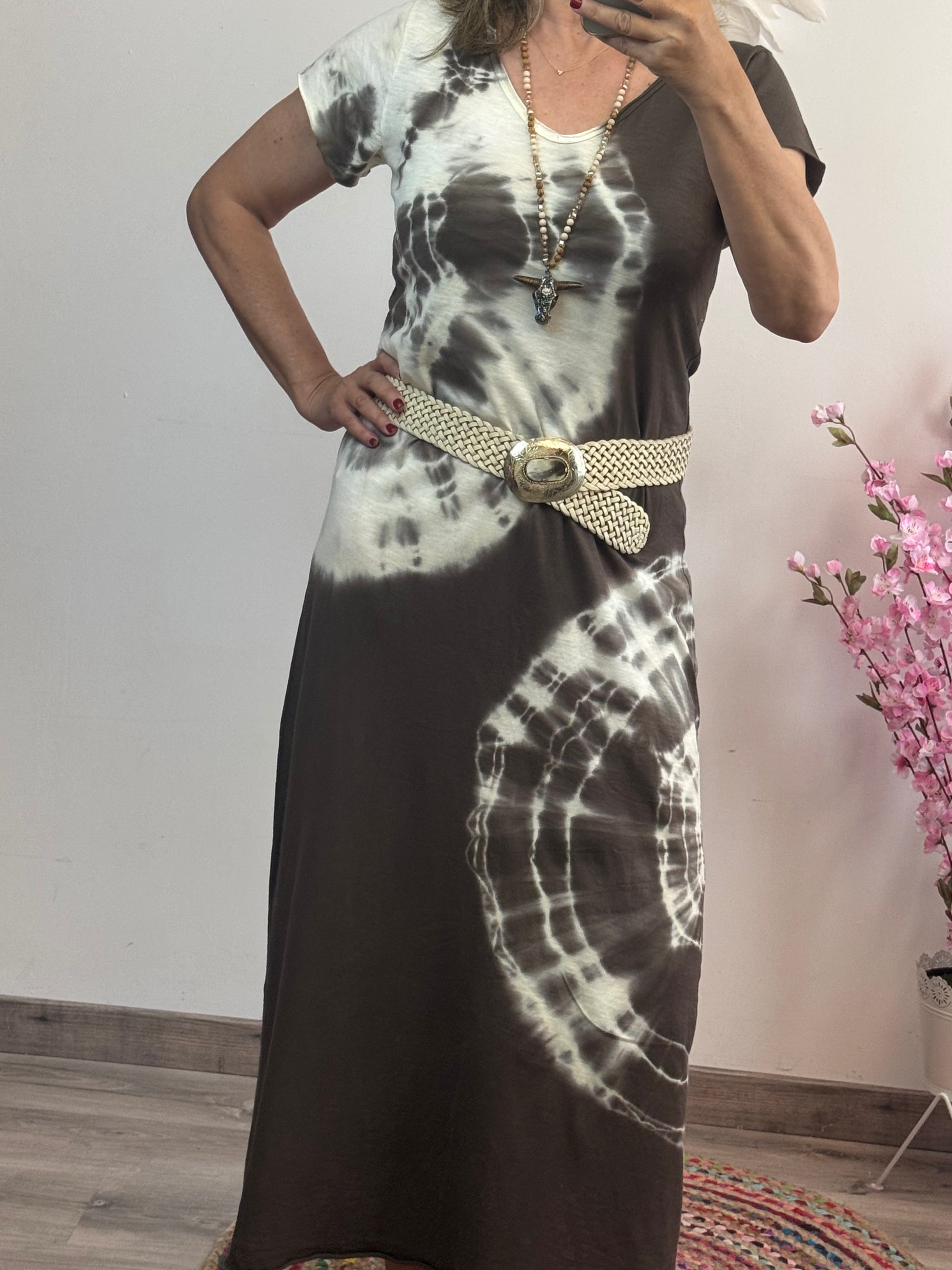 Robe teeshirt tie and dye marron