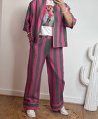 Pantalon rayé kaki et rose