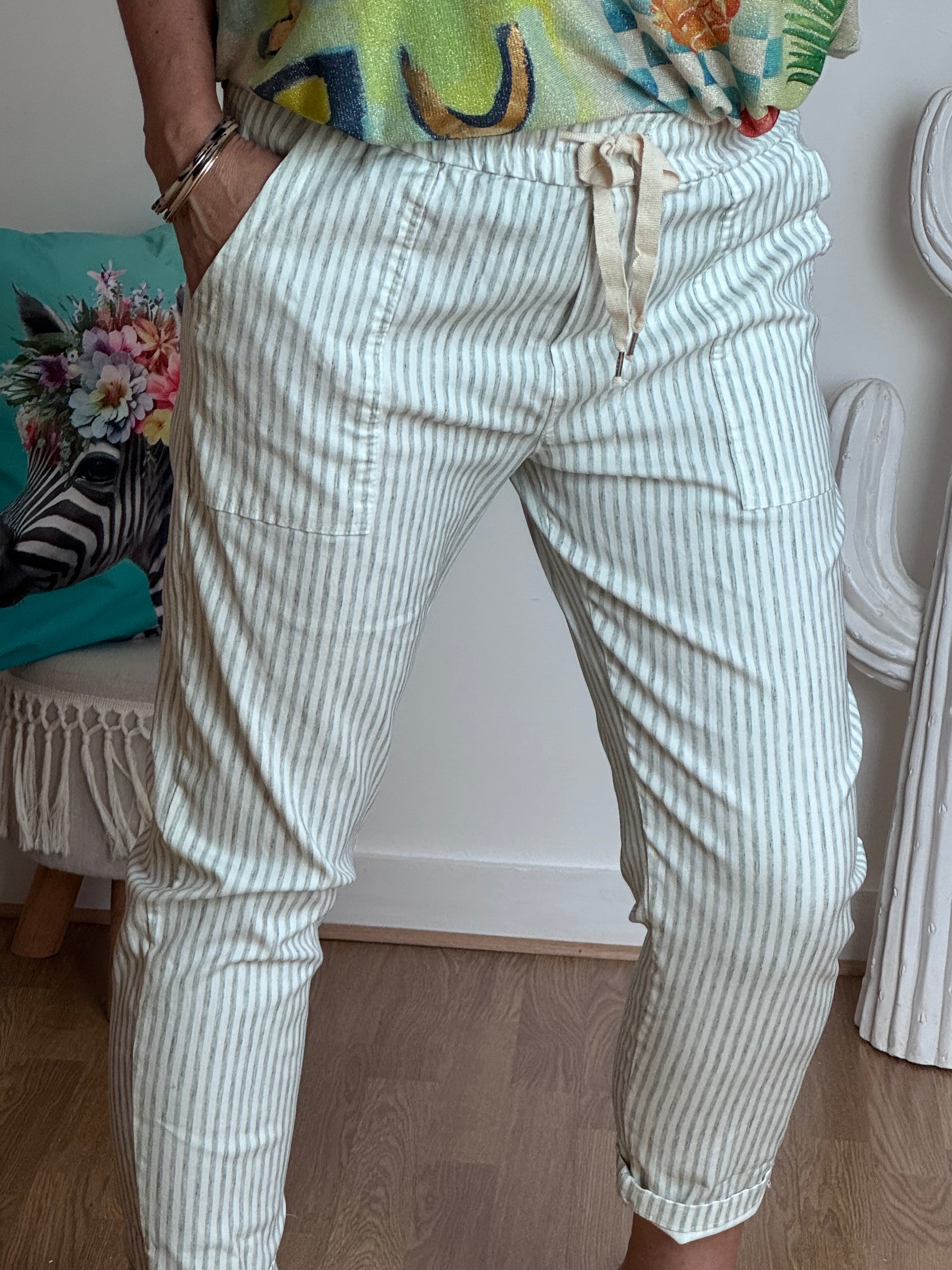 Pantalon confort rayures kaki