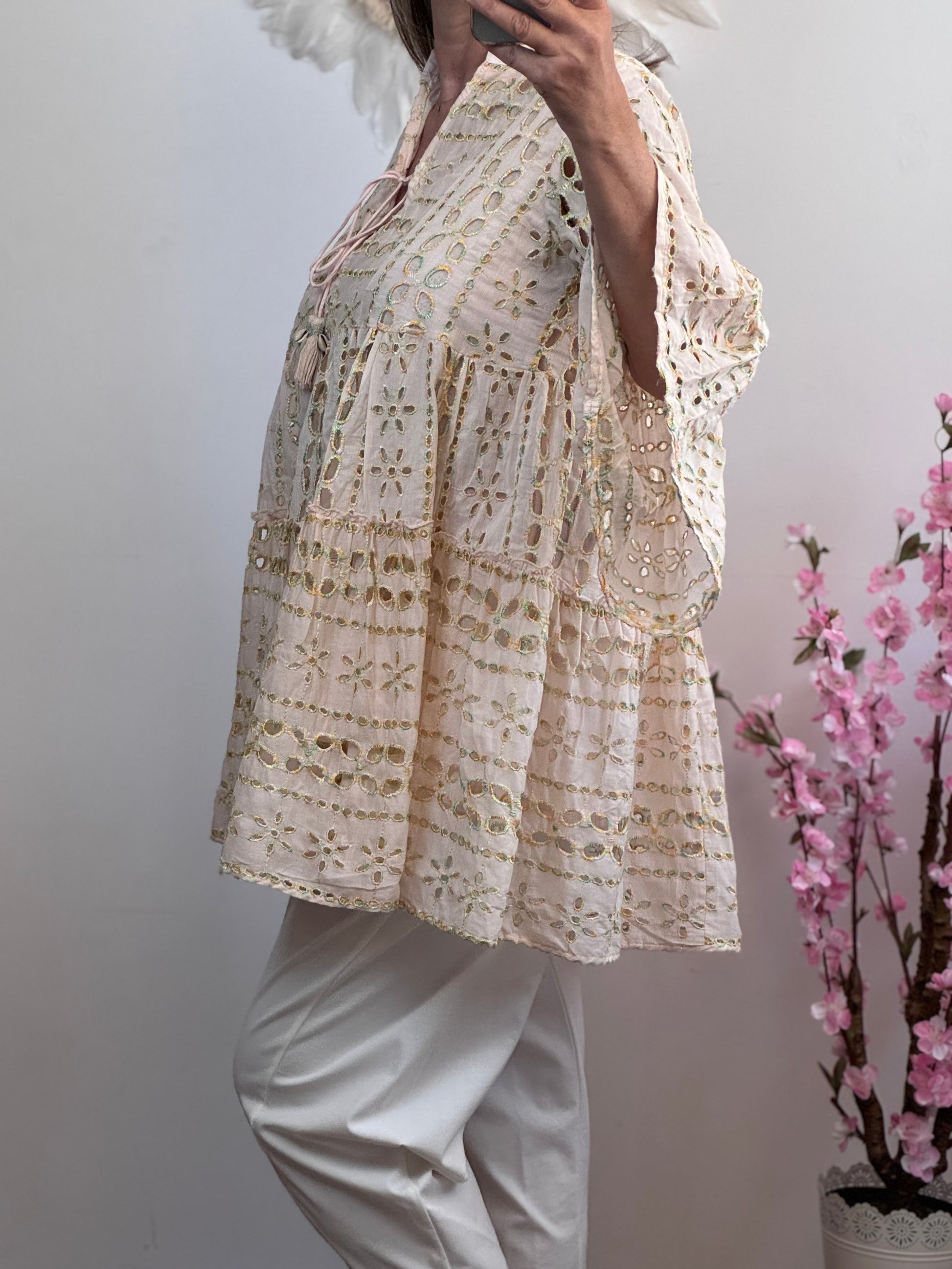 Tunique ou robe d’été bohème rose poudré