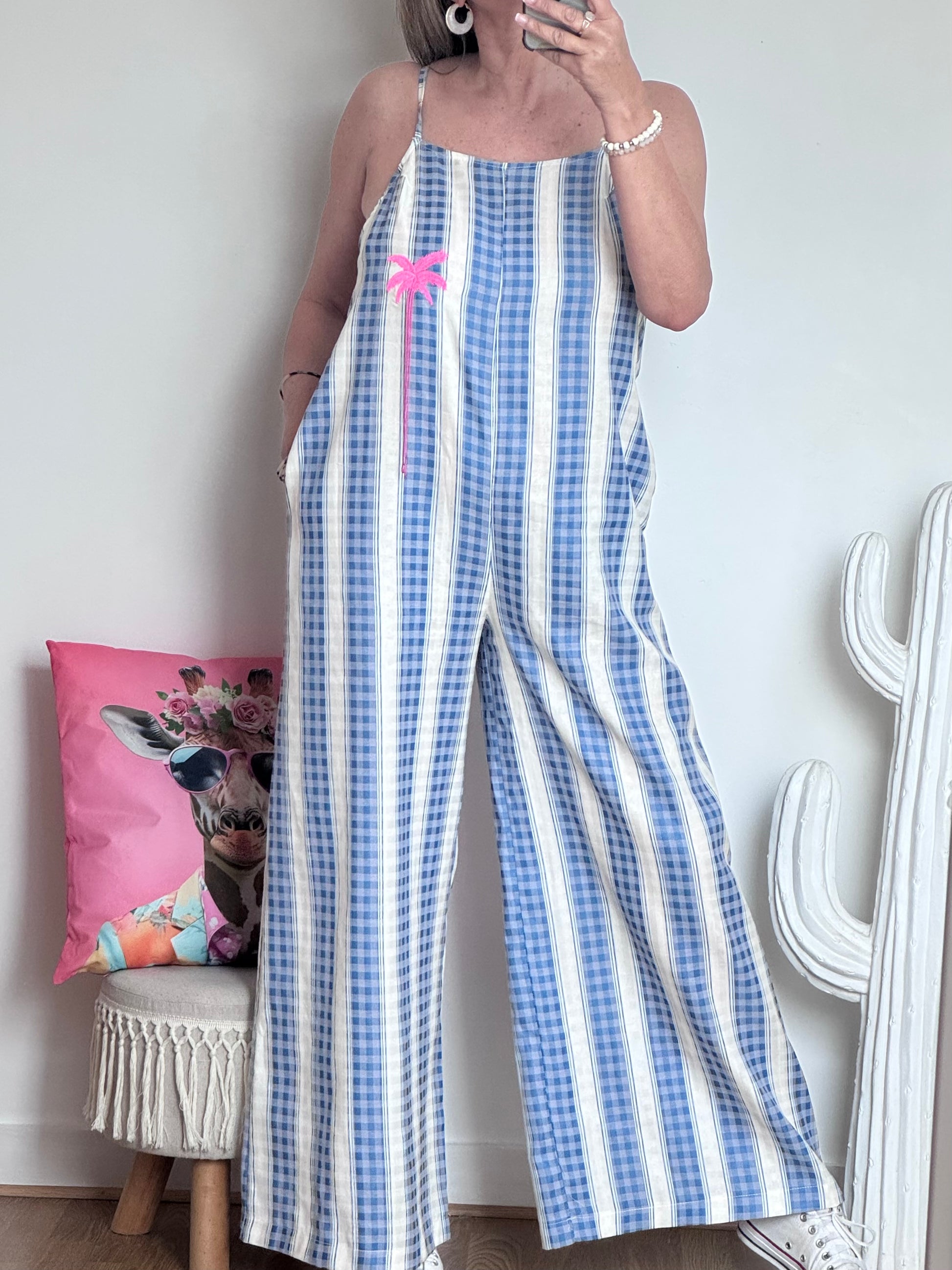 Salopette rayée bleue palmier