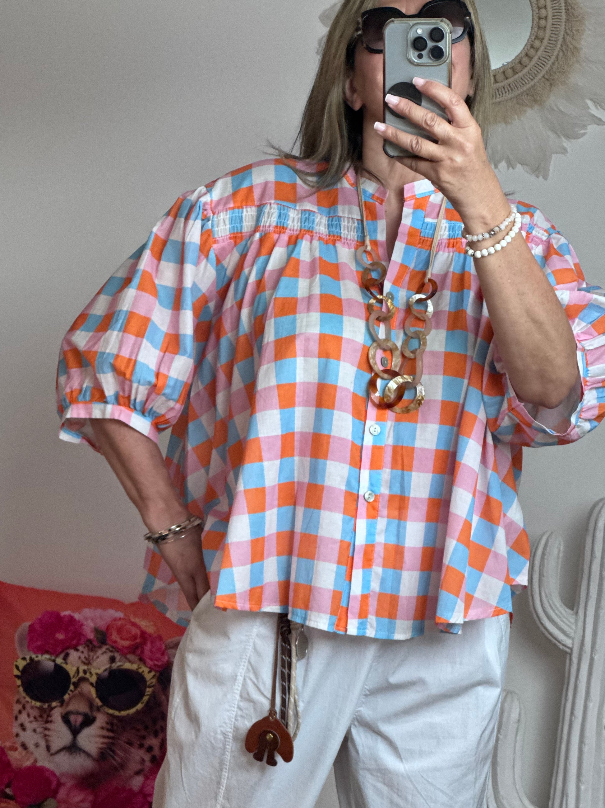 Blouse vichy orange /bleu