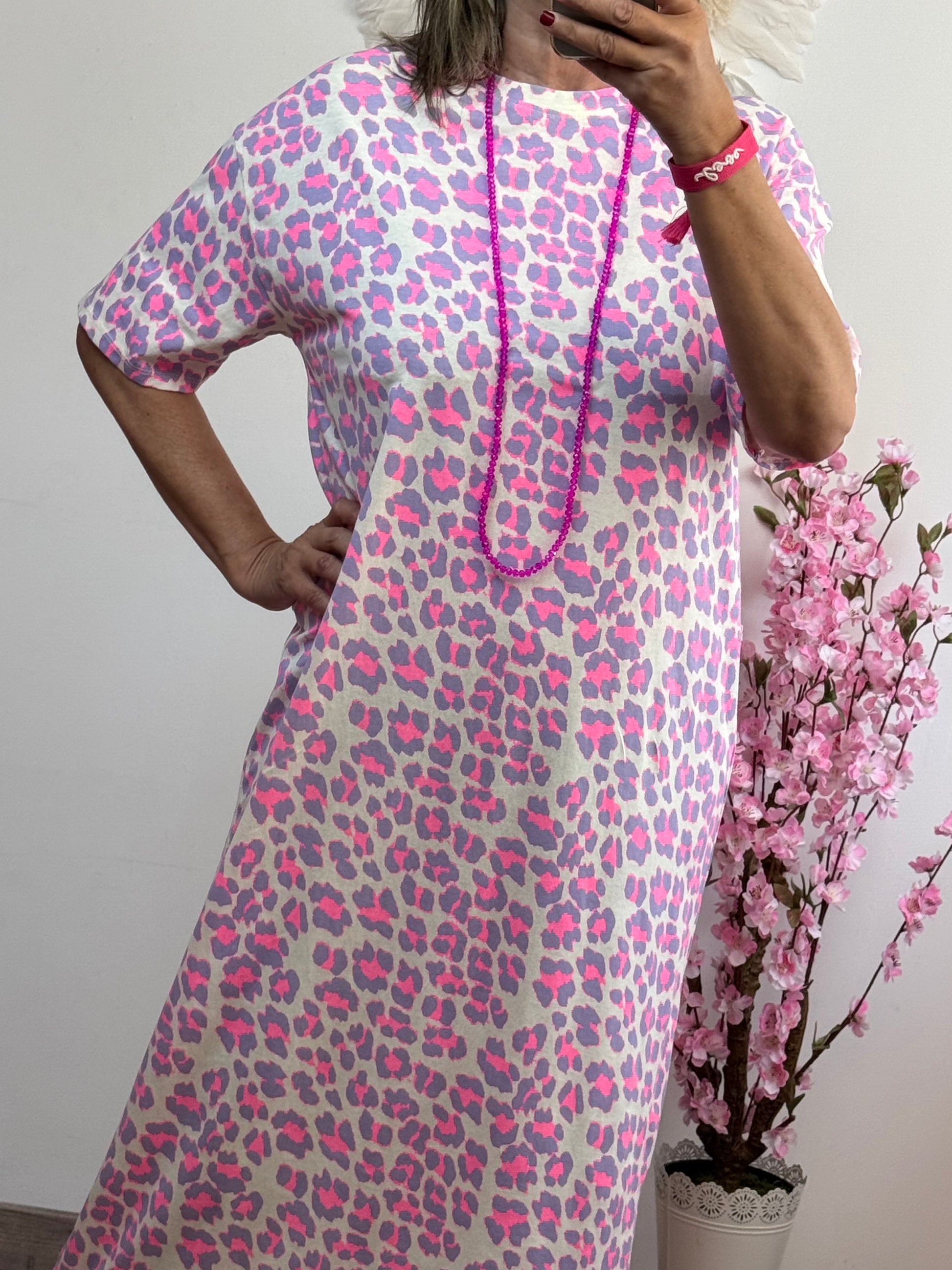 Robe teeshirt Léo rose fluo et Lila