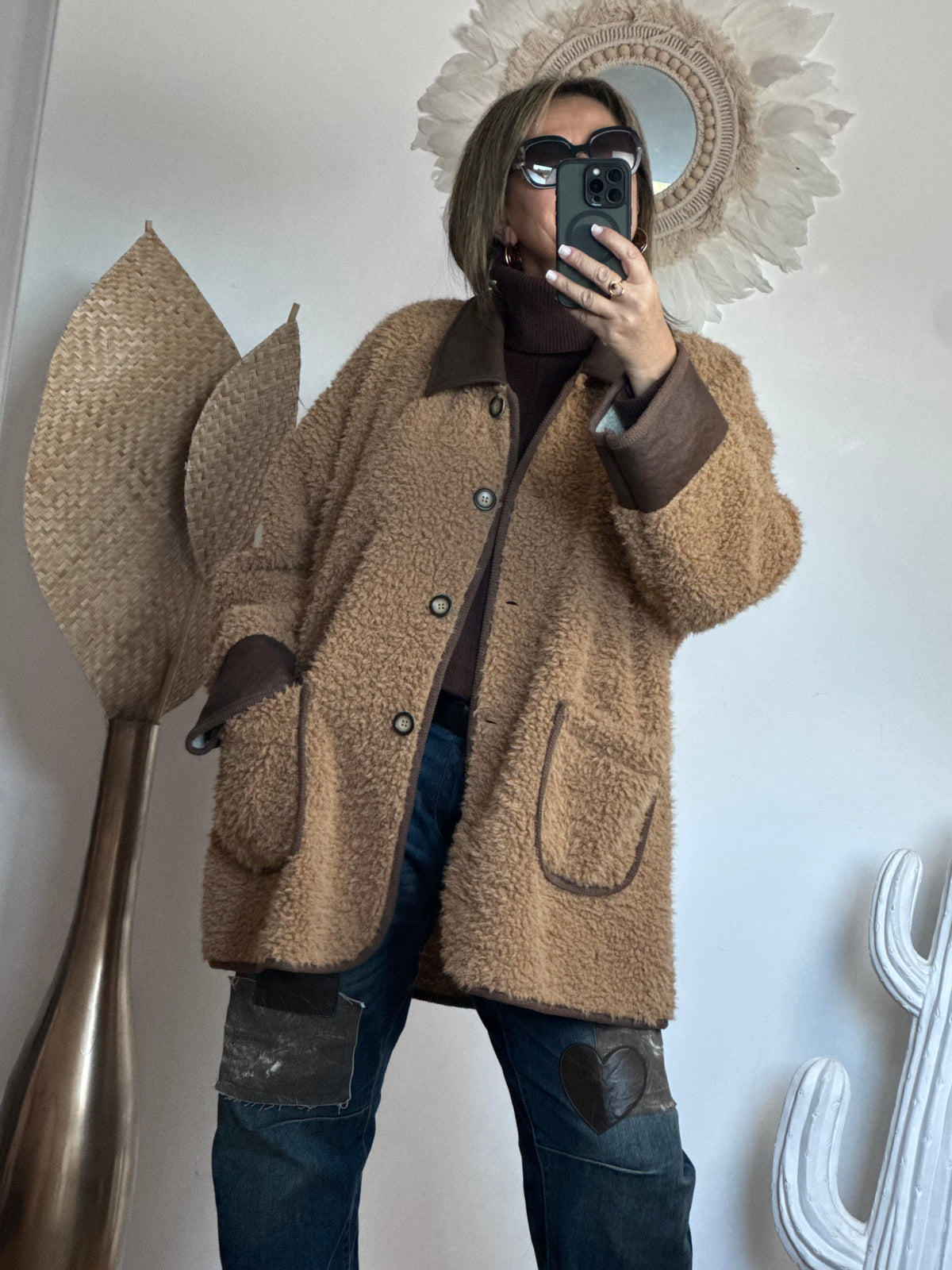 Veste moumoute camel bi matière