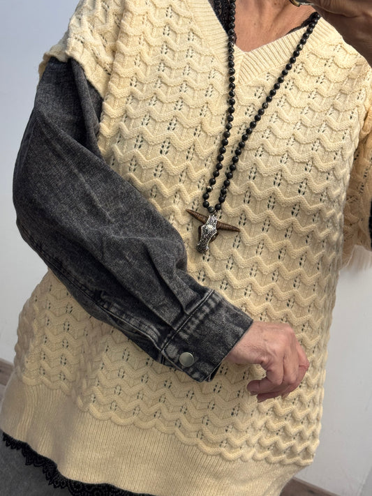 Pull crème manches jeans TU 44/50