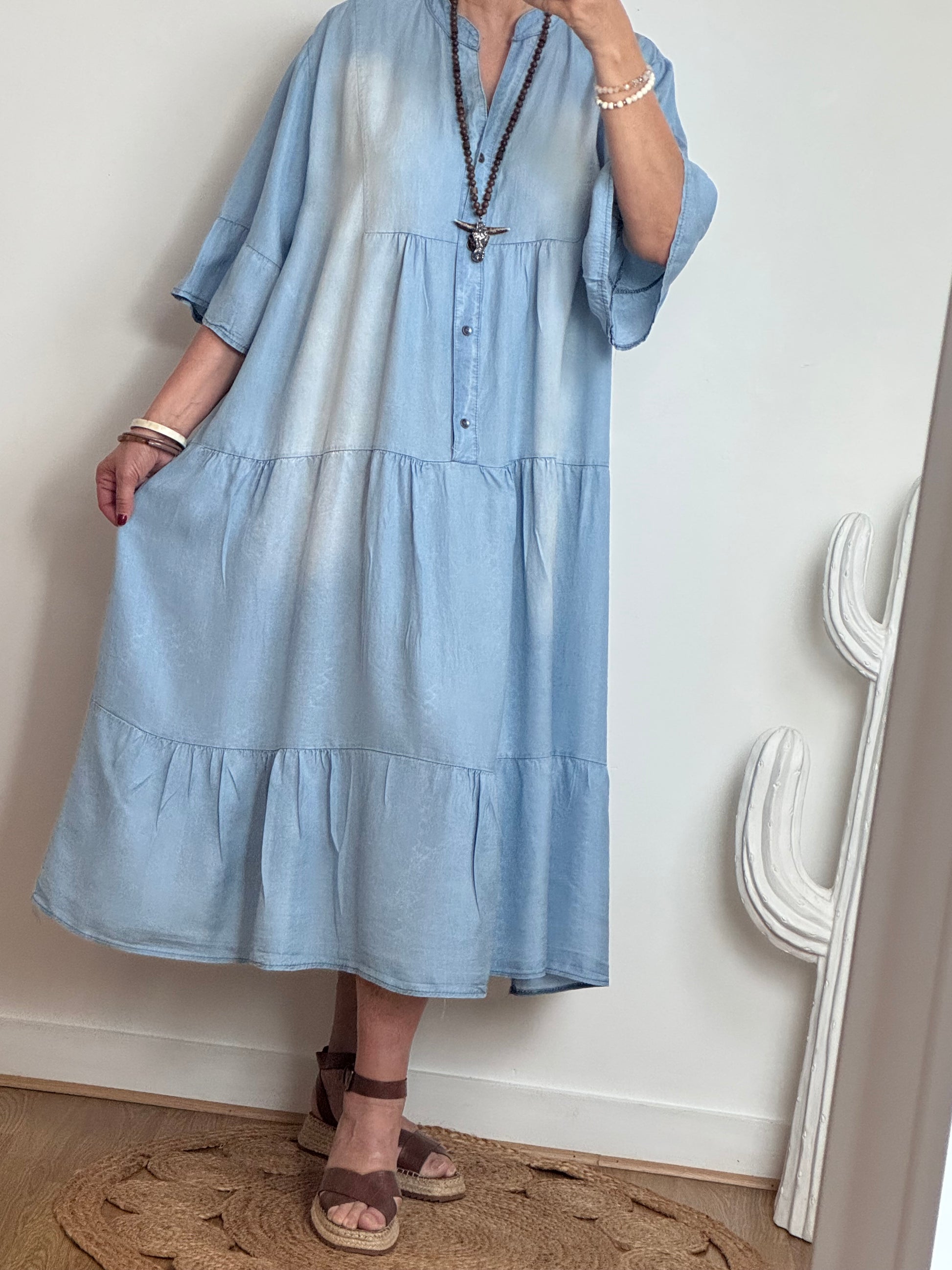 Robe bohème lyocell bleu clair TU 44/50