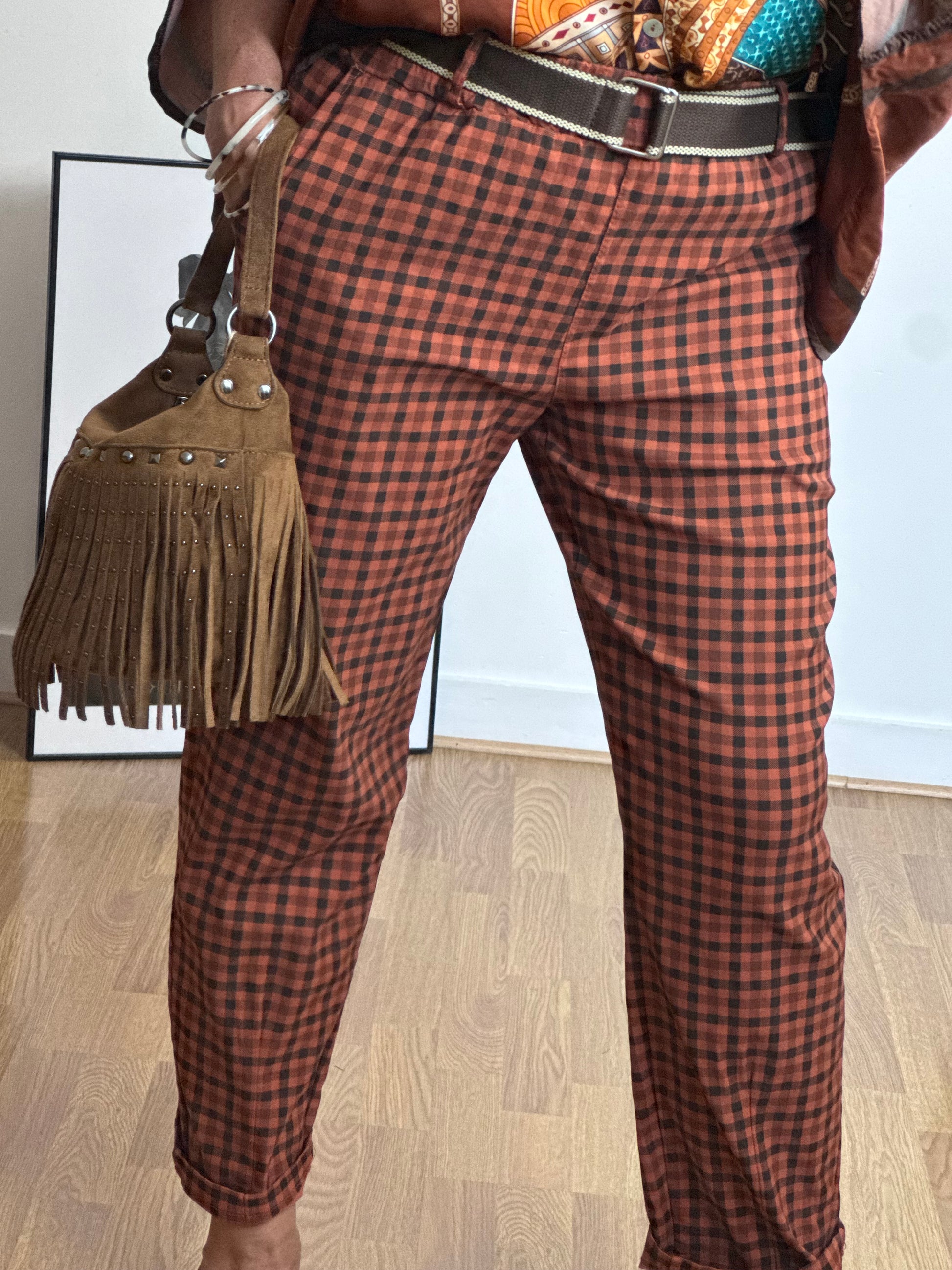 Pantalon vichy terracotta