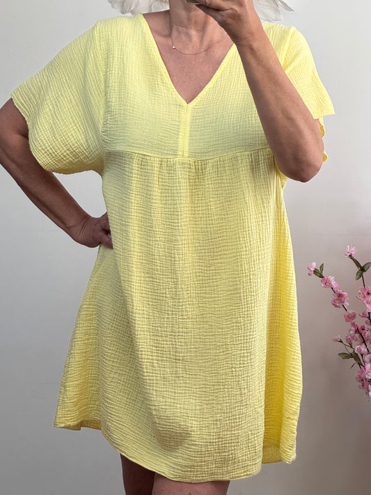 Robe gaz de coton jaune