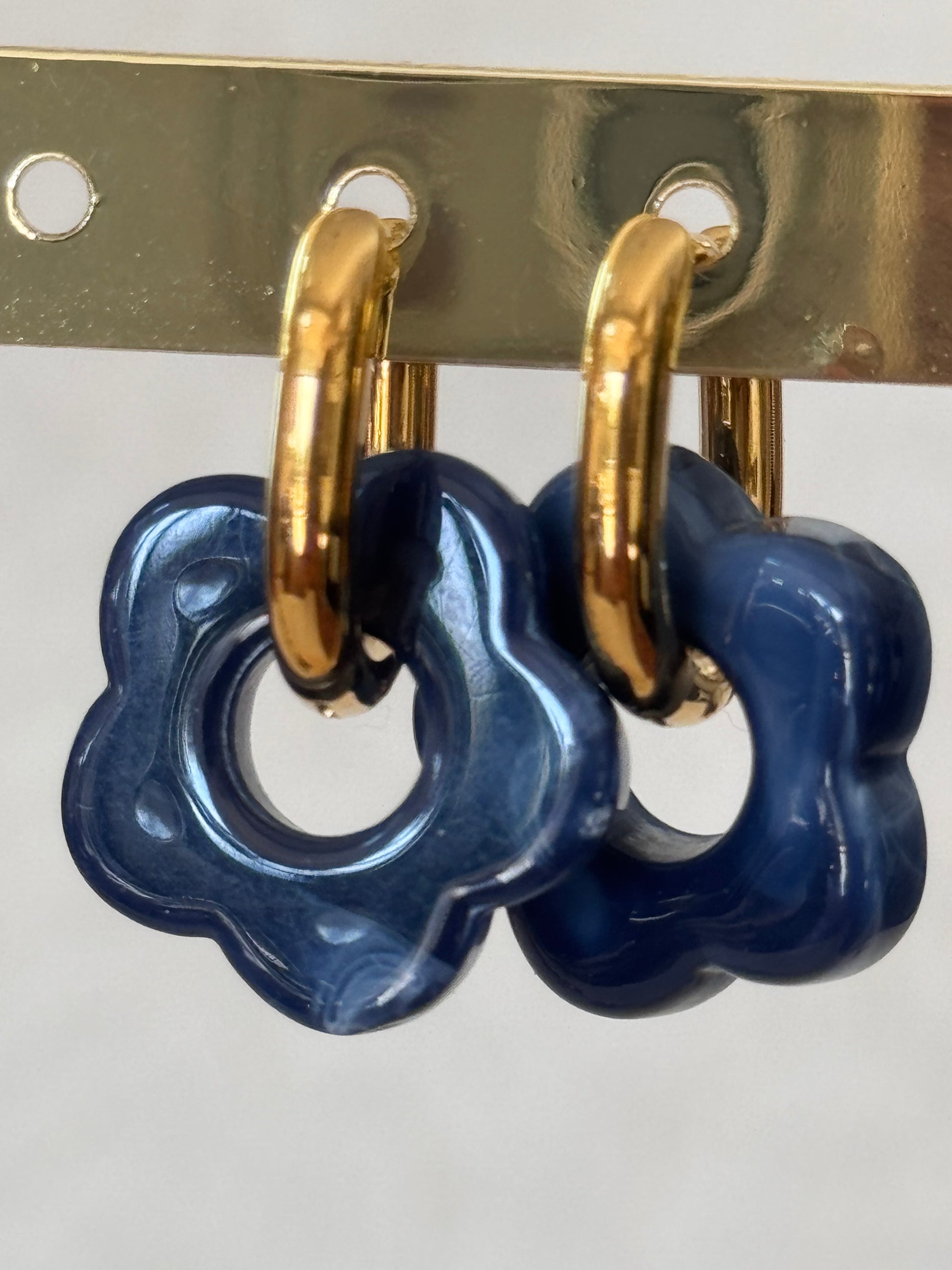Boucles Acier inoxydable Fleurs Résine Bleu