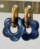 Boucles Acier inoxydable Fleurs Résine Bleu