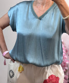 Teeshirt satiné bleu canard