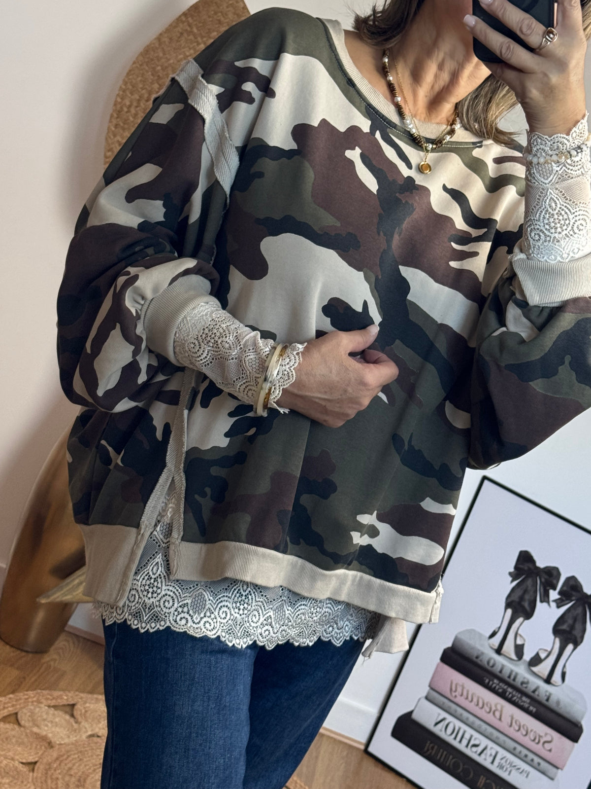 Top dentelle beige