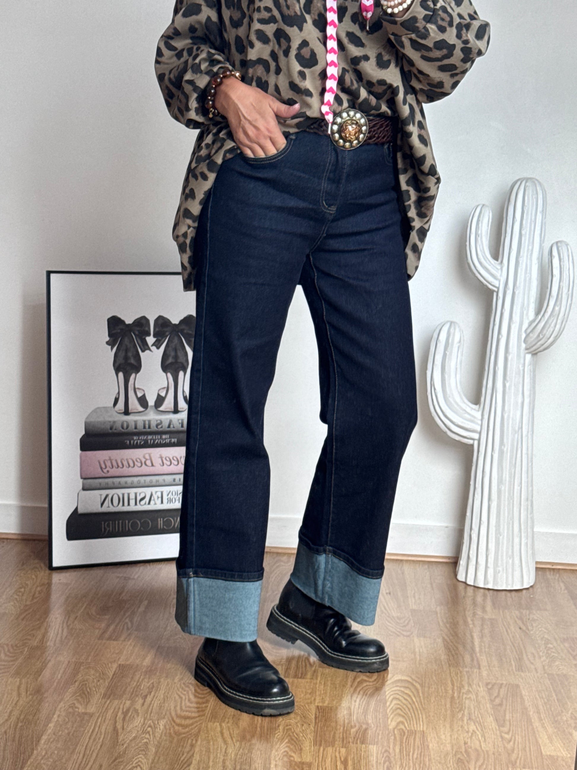 Jean revers wide leg bleu brut