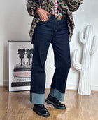 Jean revers wide leg bleu brut