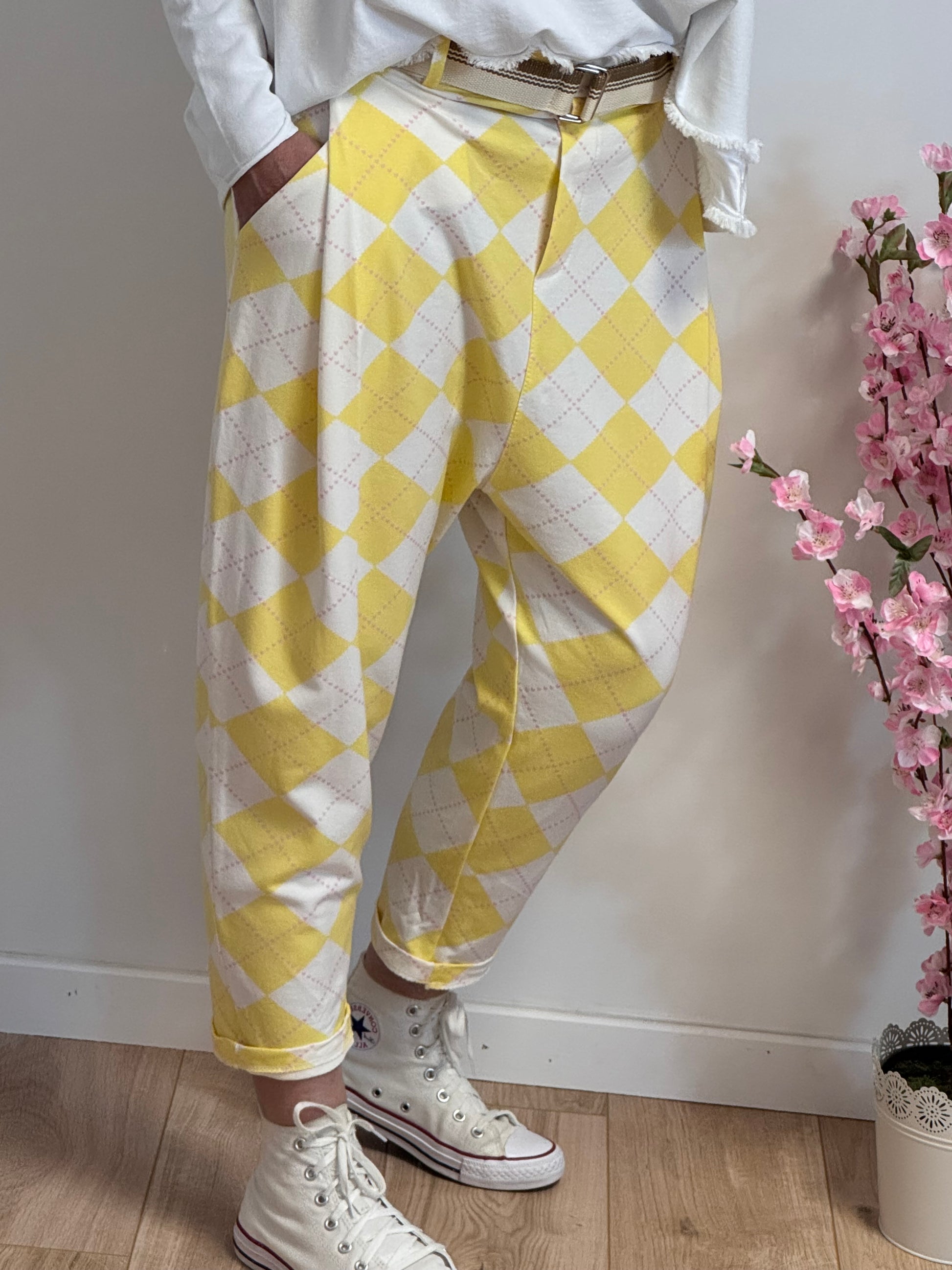 Pantalon jog sarouel jacquard jaune