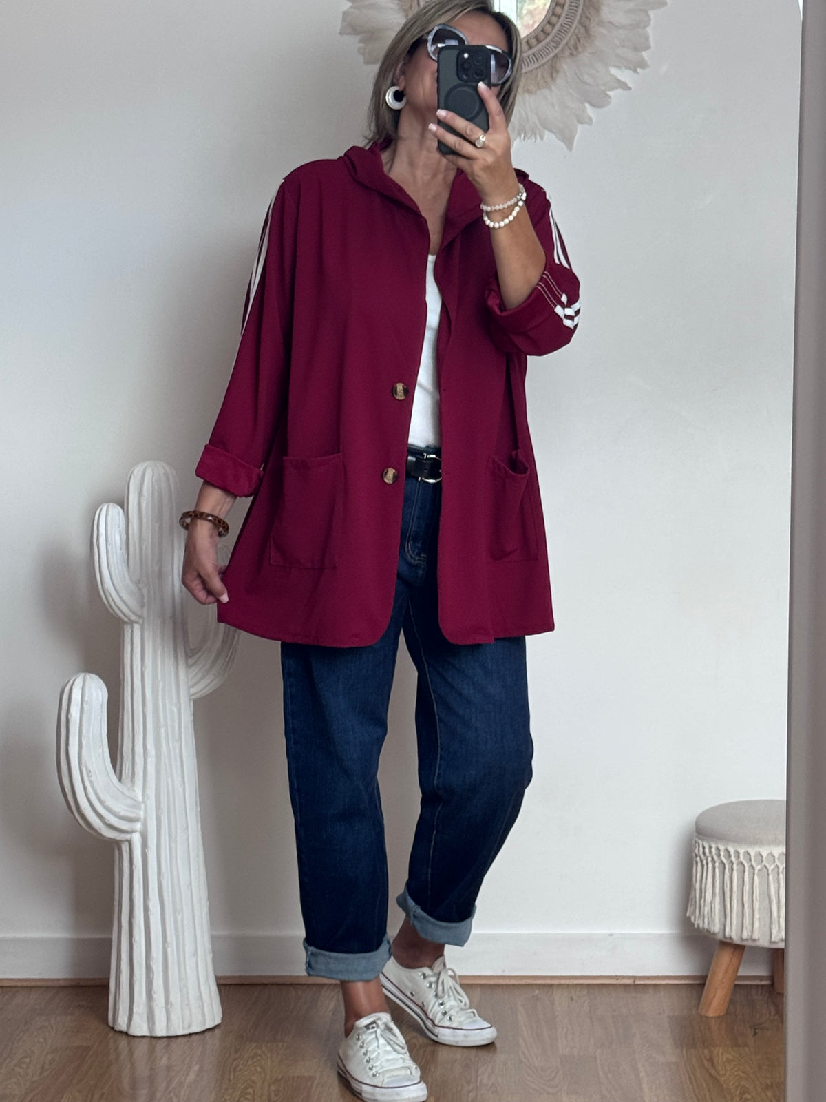 Veste casuel bordeaux jolie forme