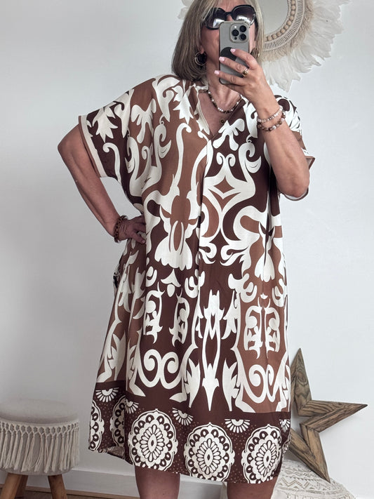 Robe arabesque marron/creme