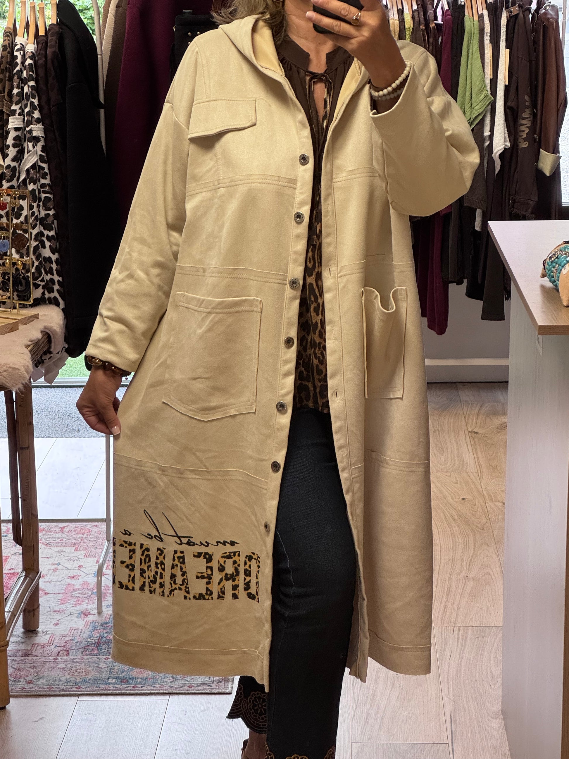 Veste longue suédine beige