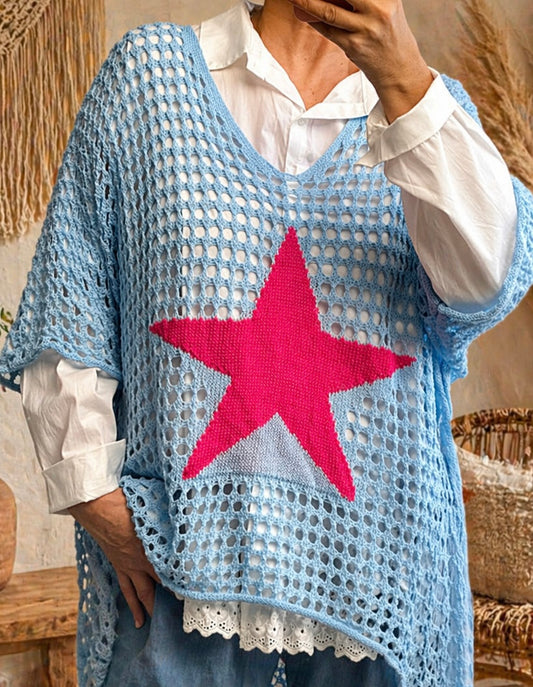 Pull crochet bleu ciel