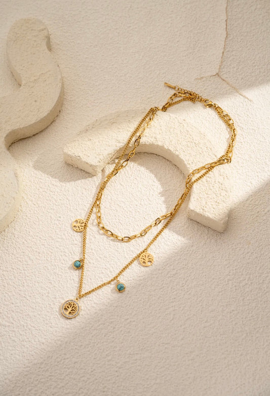 Collier Arbre de Vie double tour pierre turquoise
