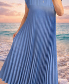 Robe longue plissée bleue