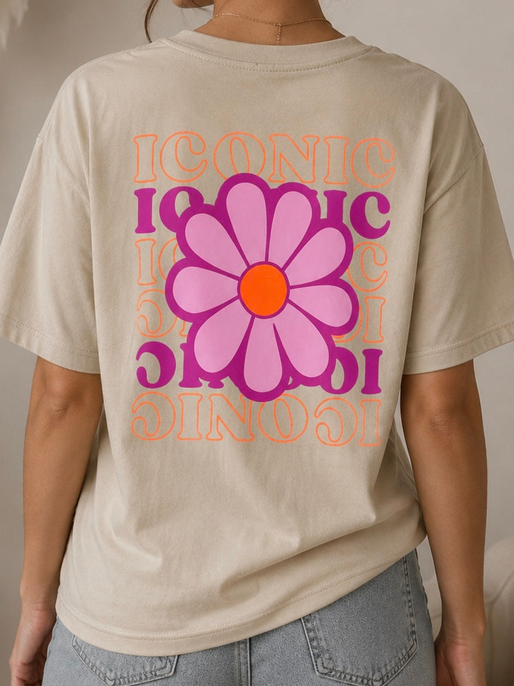 Teeshirt beige iconic et fleurs