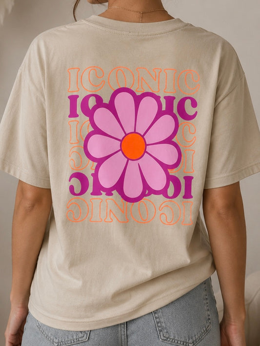 Teeshirt beige iconic et fleurs