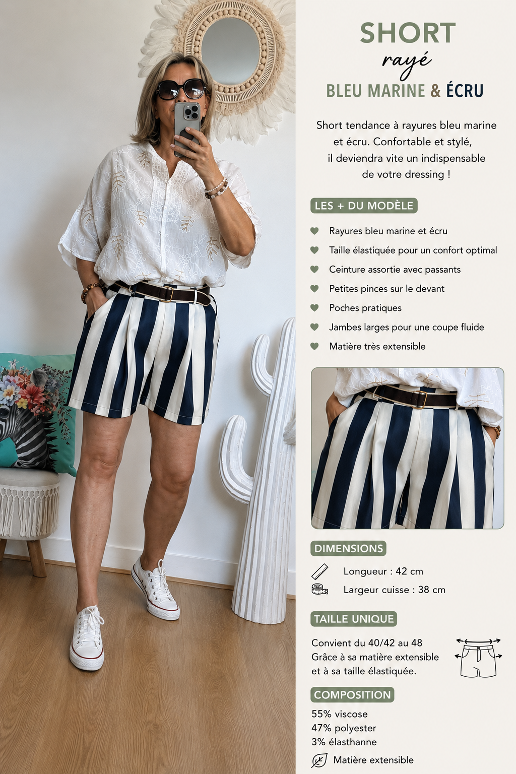 Short rayé marine TU 42/48