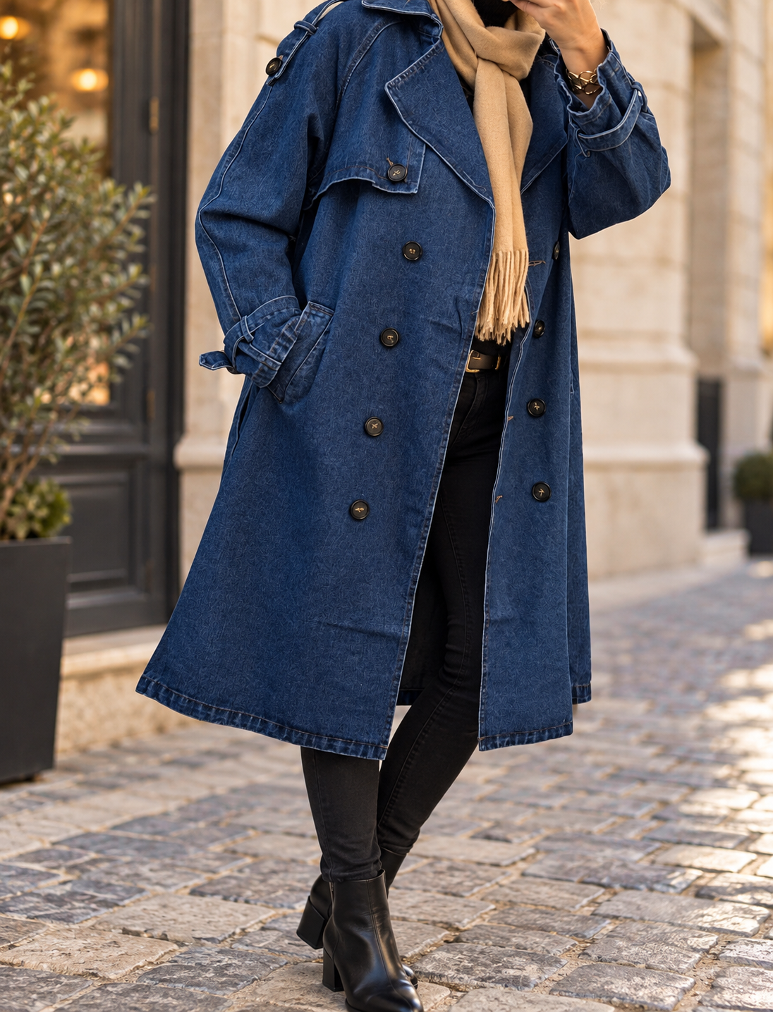 Trench jeans bleu brut