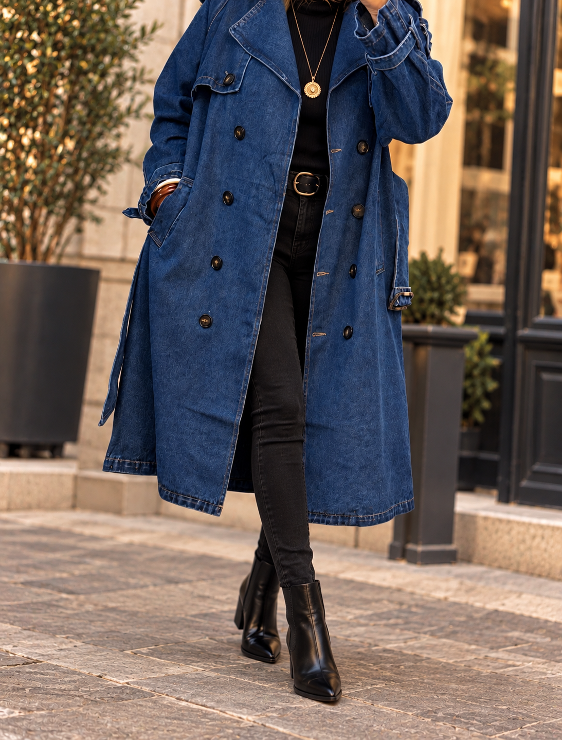 Trench jeans bleu brut