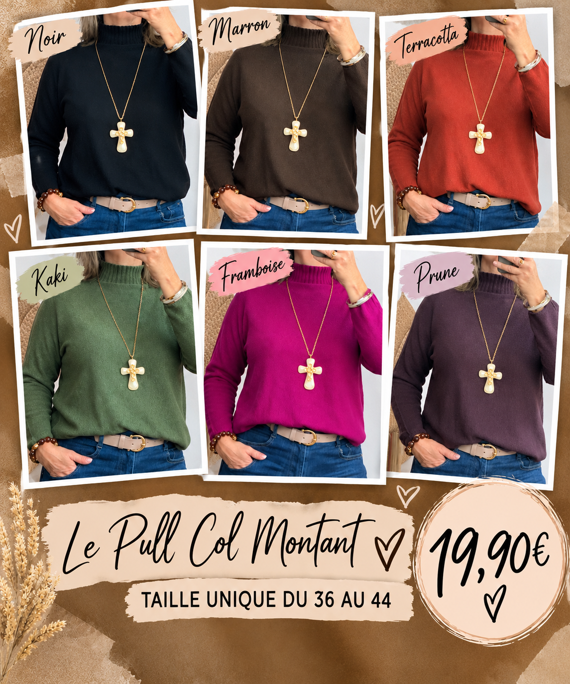 Pull maille col cheminé