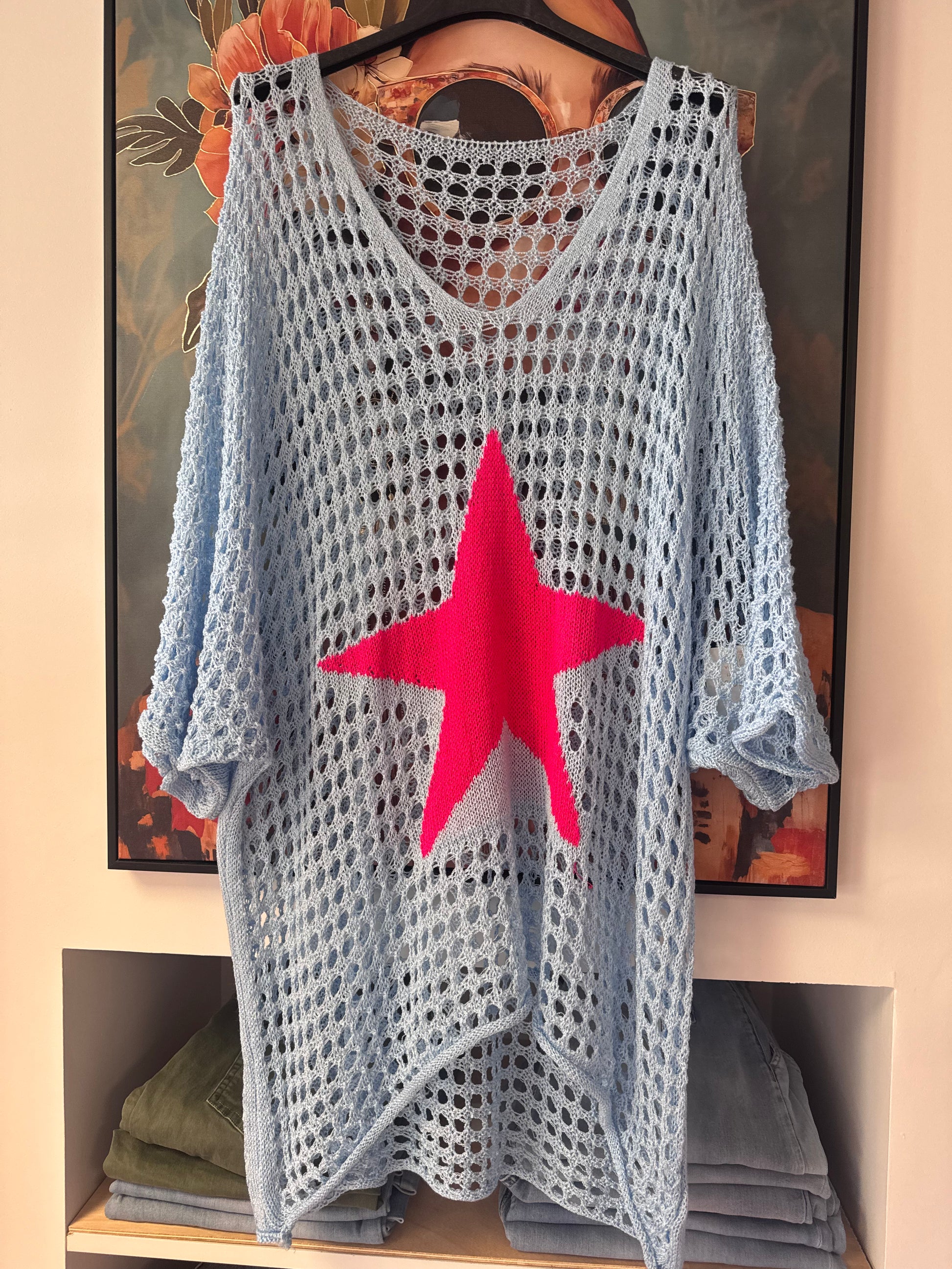 Pull crochet bleu ciel