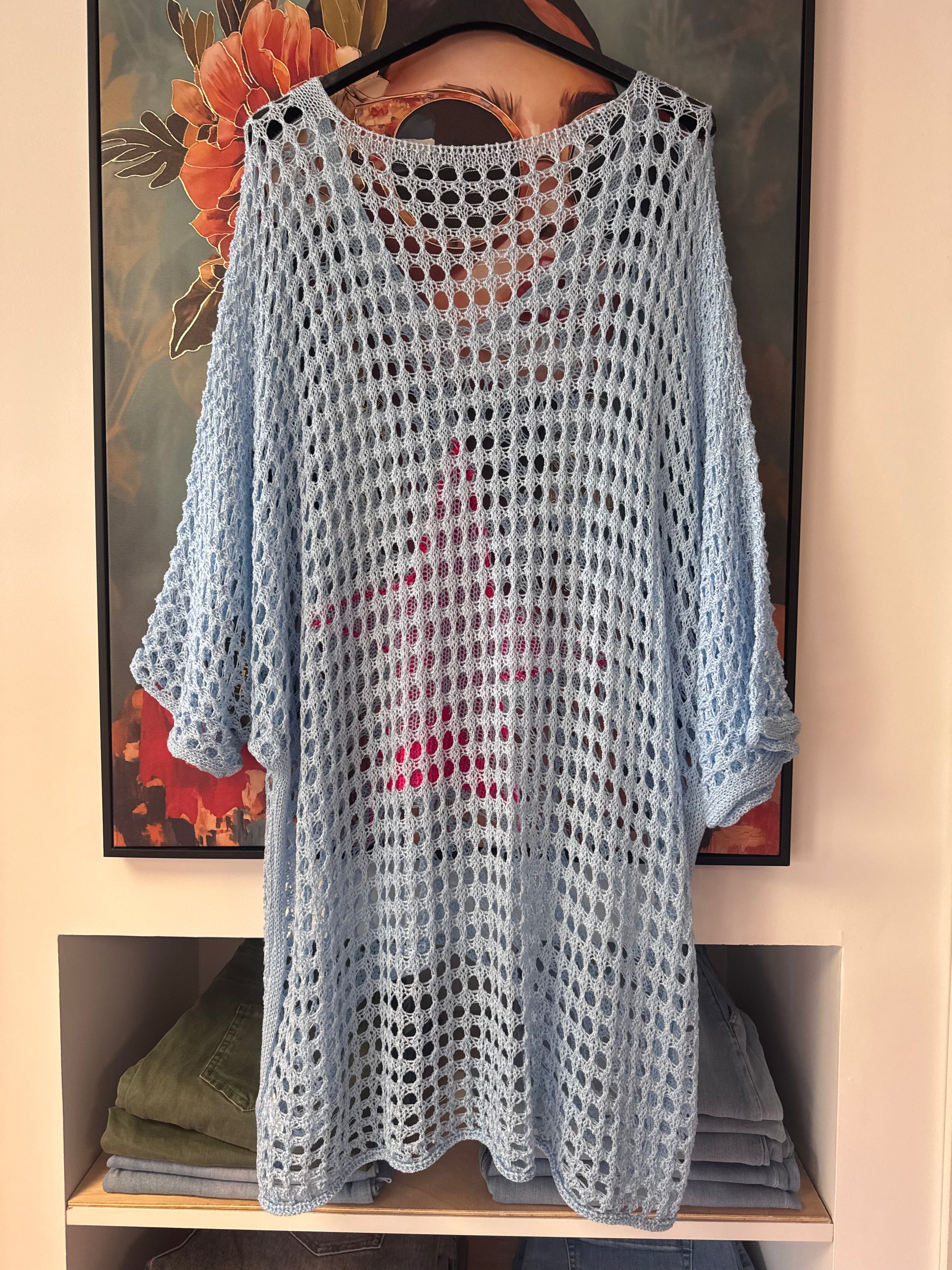Pull crochet bleu ciel