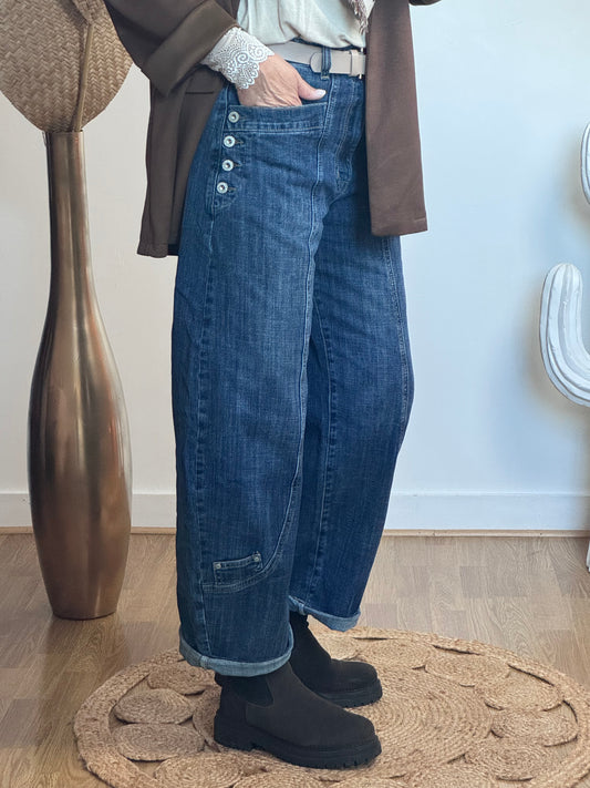 Jean barrel boutons