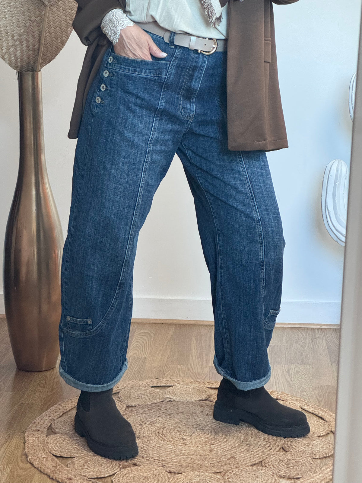 Jean barrel boutons