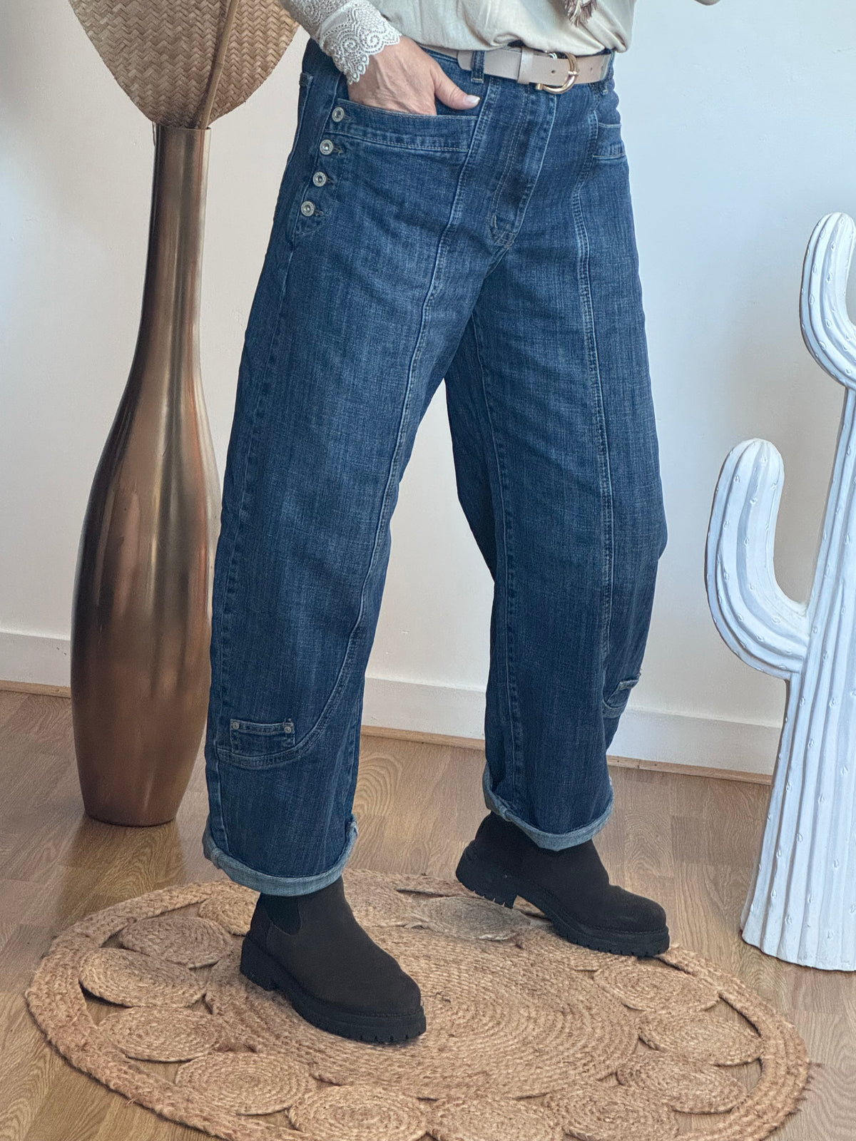 Jean barrel boutons