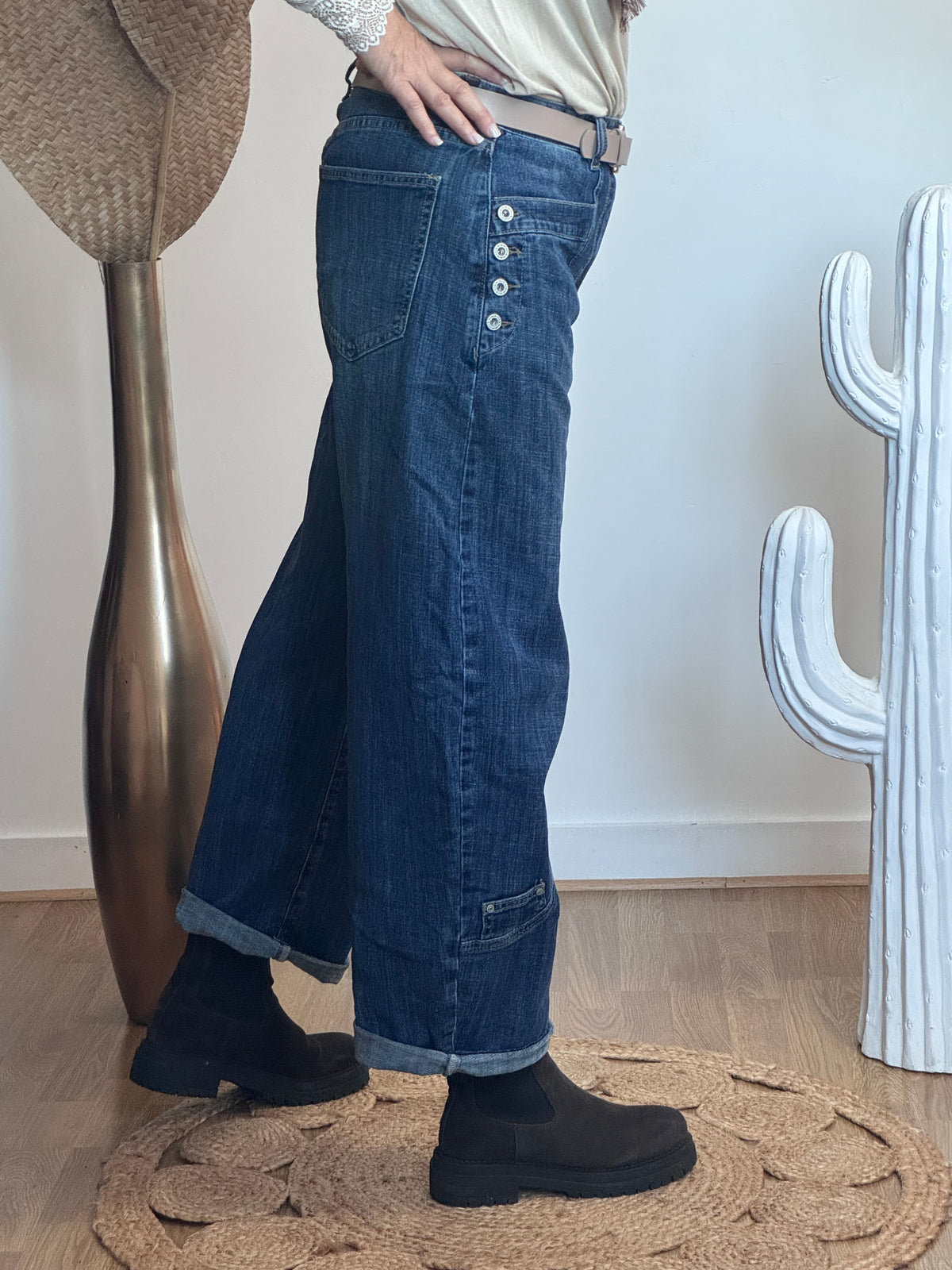 Jean barrel boutons