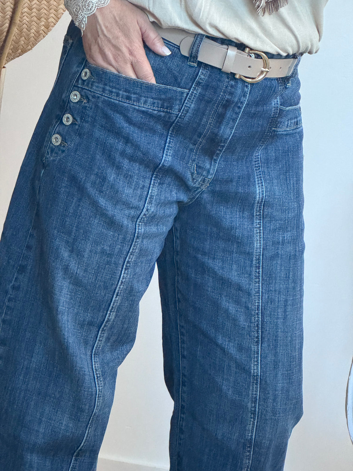 Jean barrel boutons