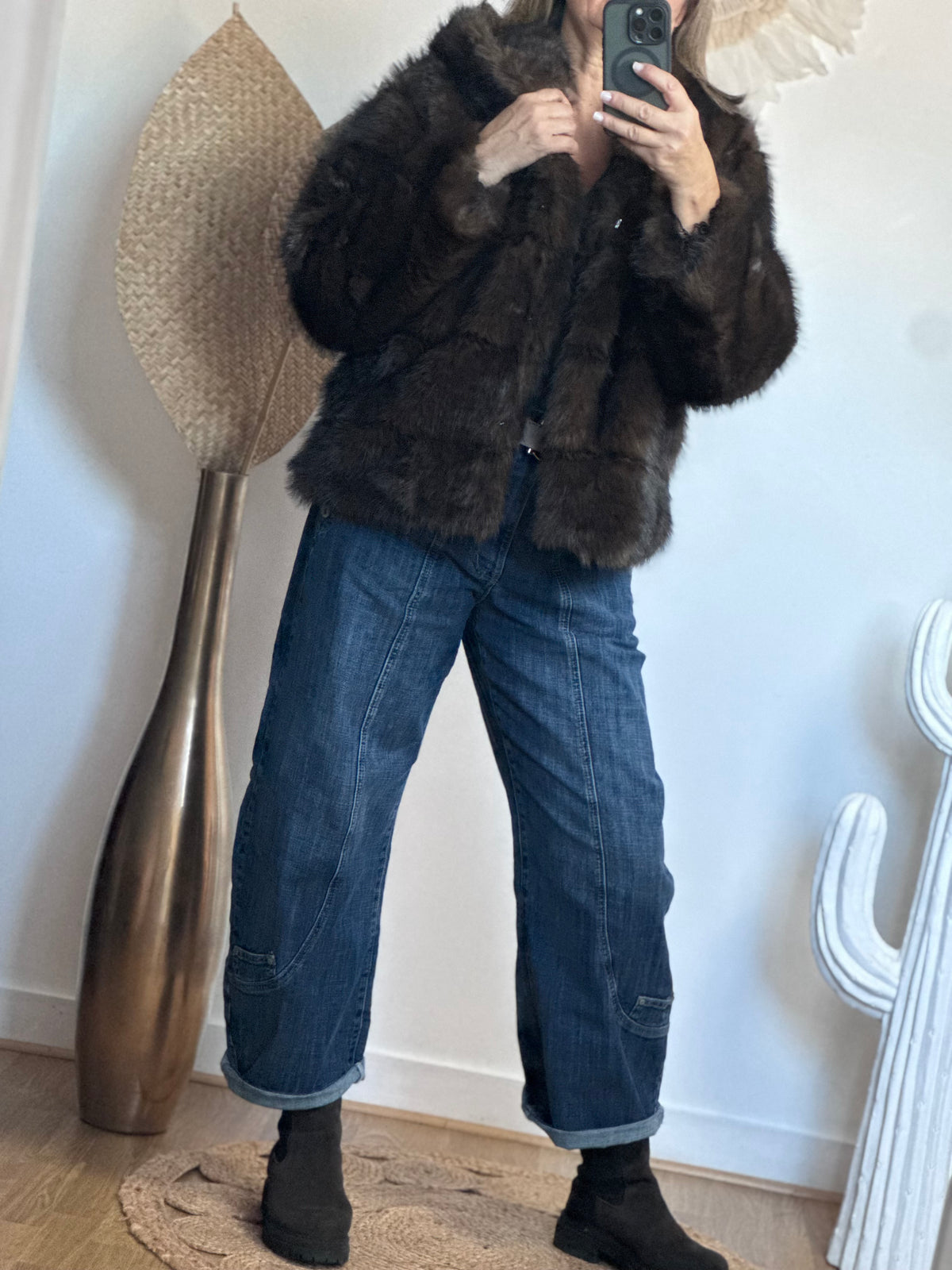 Manteau fausse fourrure marron