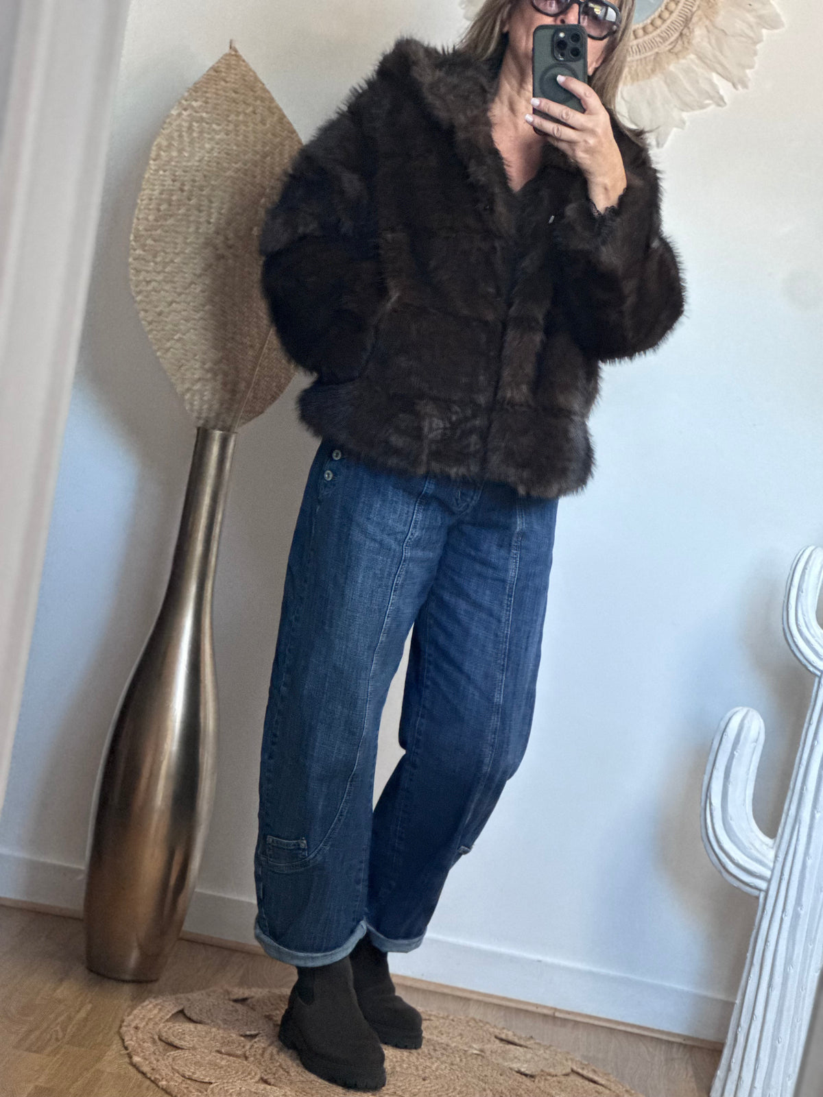 Manteau fausse fourrure marron