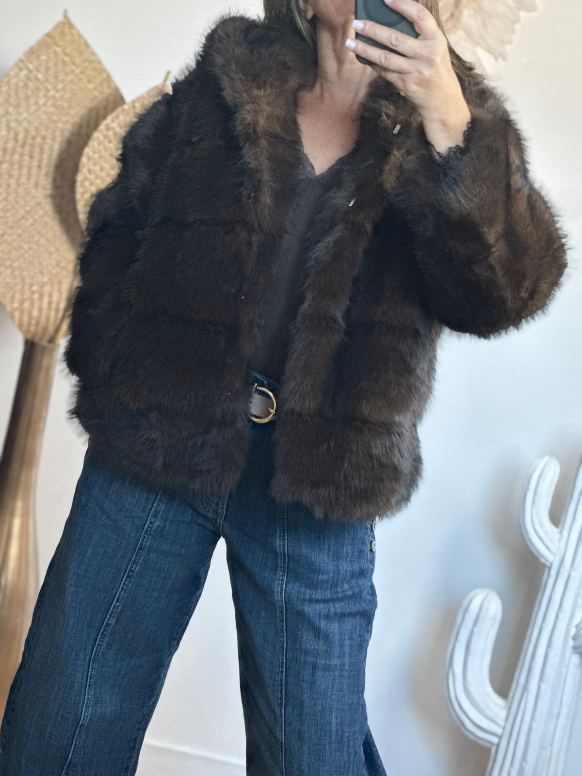 Manteau fausse fourrure marron