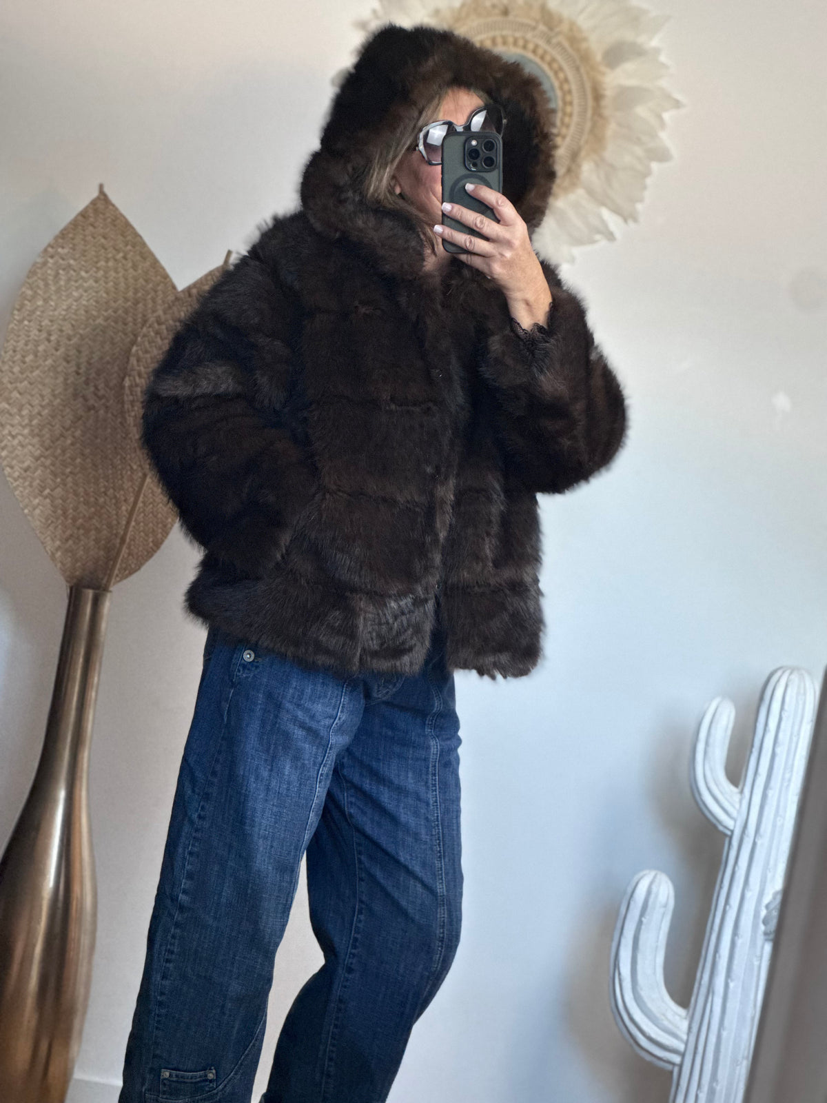 Manteau fausse fourrure marron