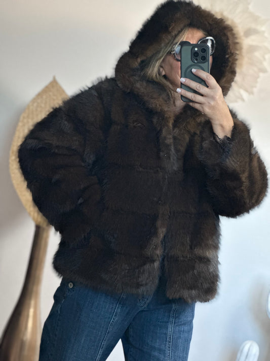 Manteau fausse fourrure marron