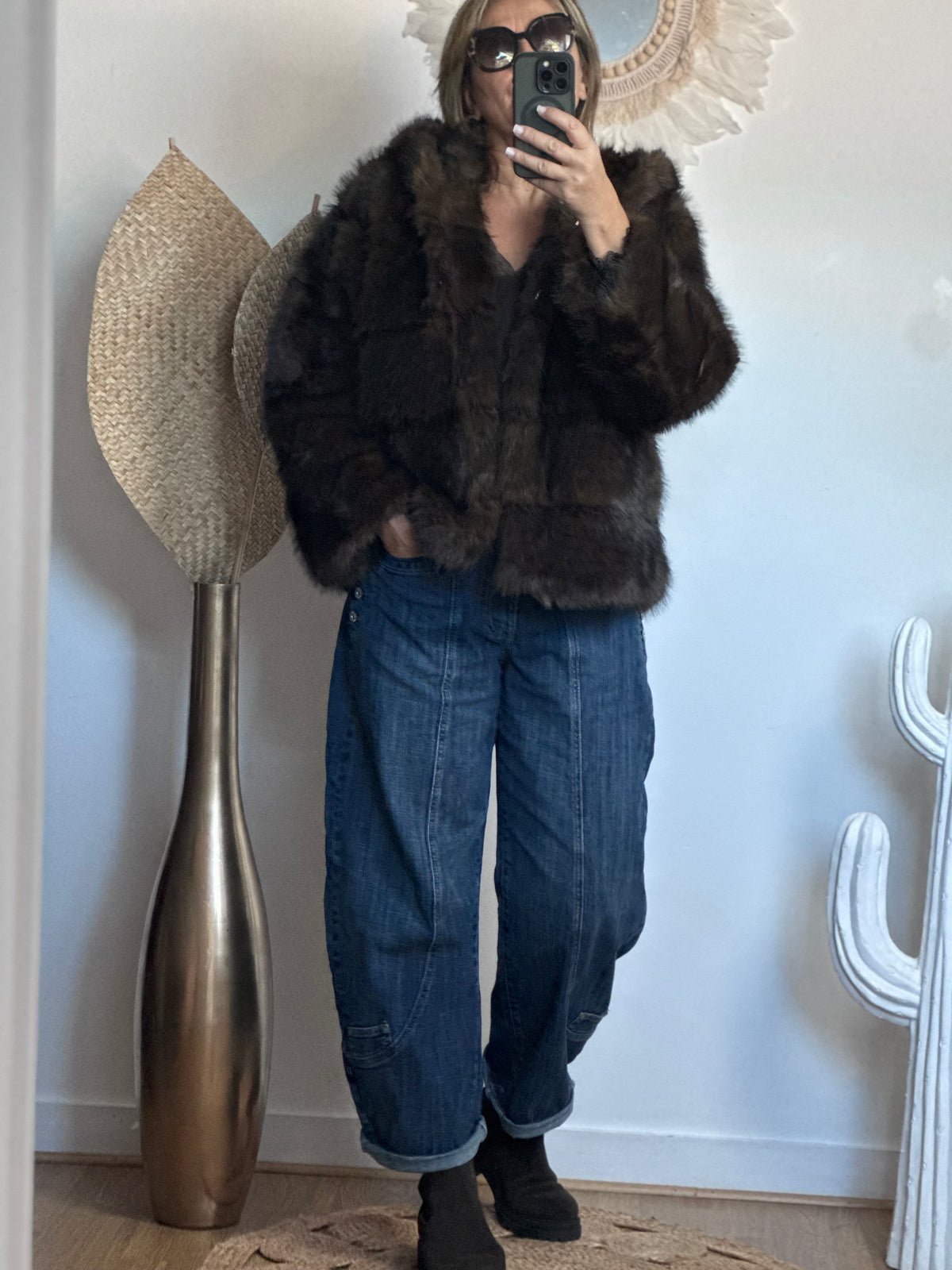 Manteau fausse fourrure marron