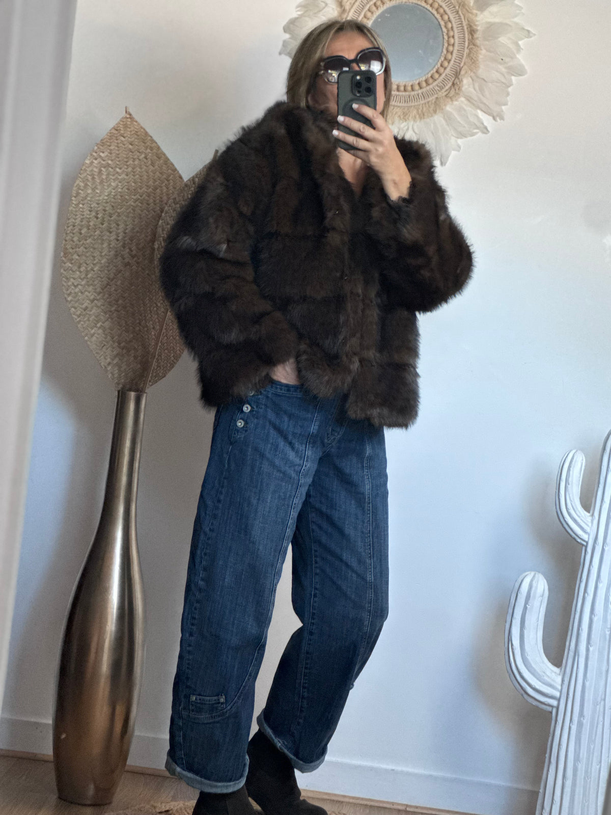 Manteau fausse fourrure marron