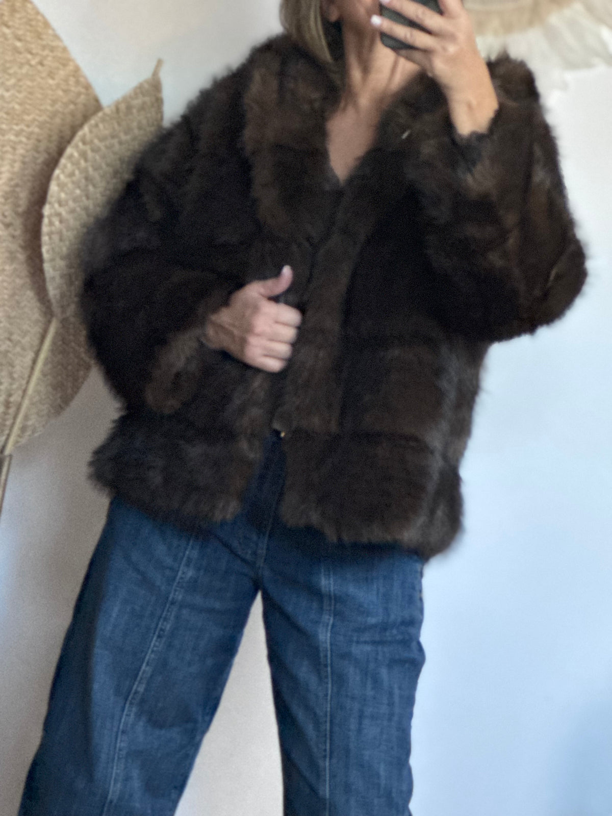 Manteau fausse fourrure marron
